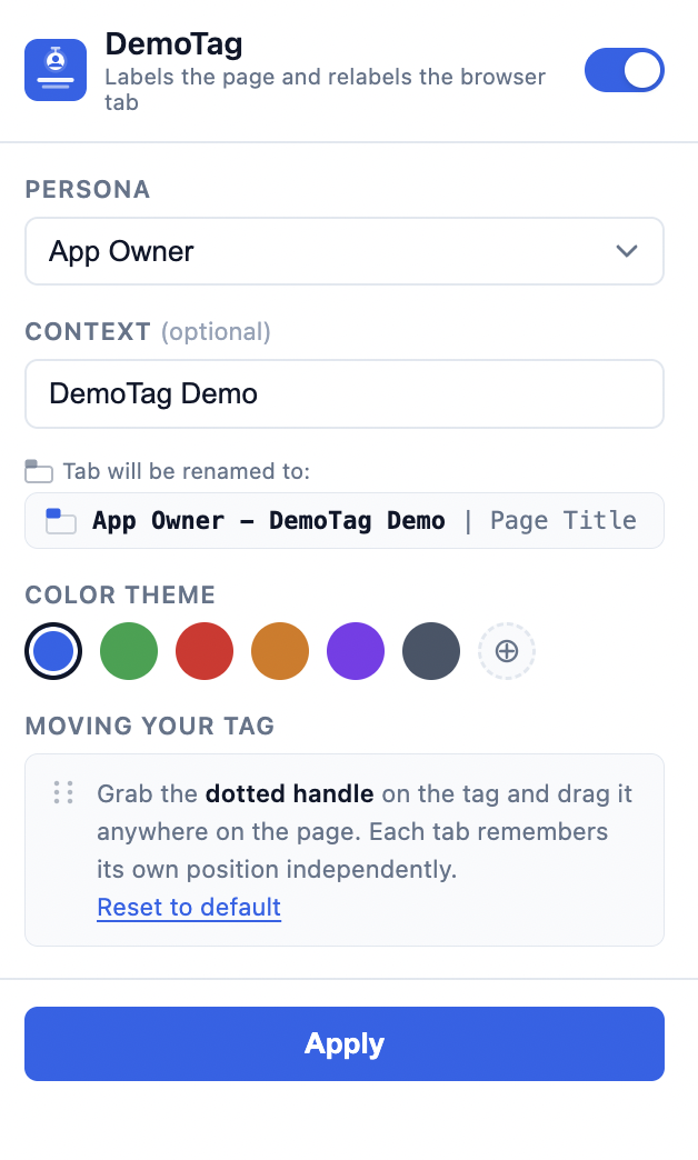 DemoTag extension UI
